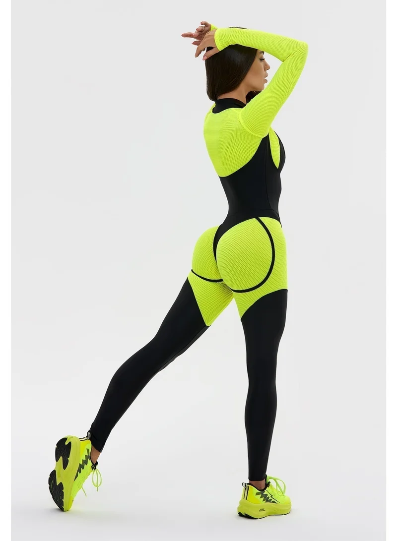 Bona Fide Mistress Yellow Neon Bona Fide One Piece Workout Jumpsuits for Women - Athletic Romper Jumpsuit with Tummy Control and Lifting for Yoga, Gym for Women | Best Price UAE