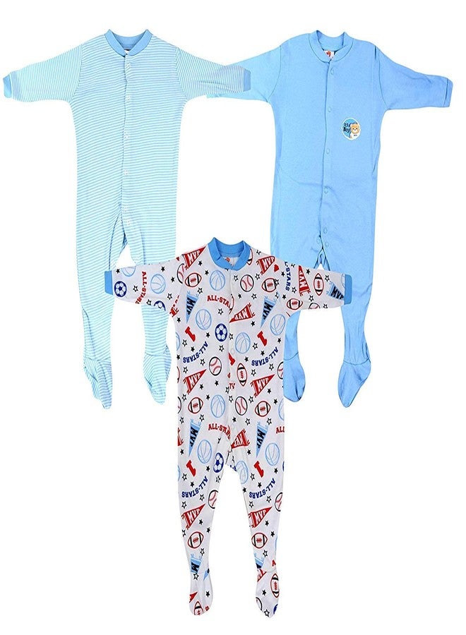 Mini Berry Cotton Baby Boy Rompers in Blue Color for New Born -Combo of 3Pcs