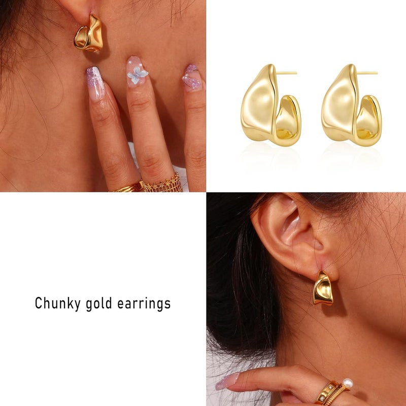 Amicon Chunky Gold Stud Earrings - 14k Gold Plated Hypoallergenic Statement Earrings for Women - Image 5