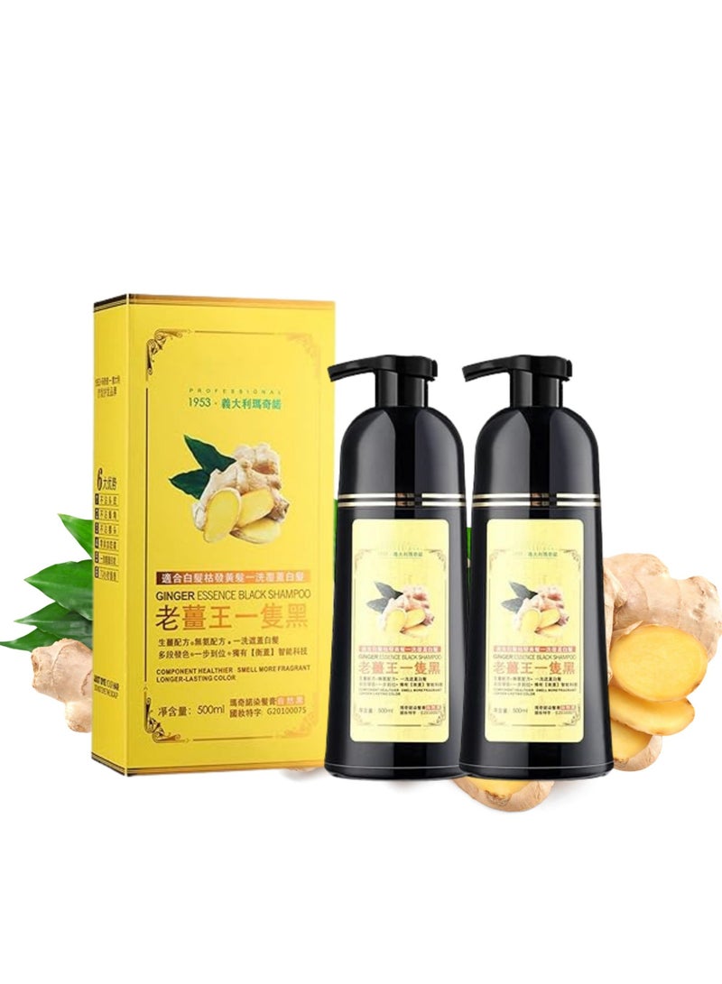 Mokeru Professional 2pcs Mokeru Hair Shampoo 500ML, Natural Ginger Hair Color Shampoo Turn Gray to Black In Minutes, Mokeru Hair Color Shampoo Black Women, No Hair Damage Ammonia Free Hair Color For Men, Hair Dye Shampoo - Image 1