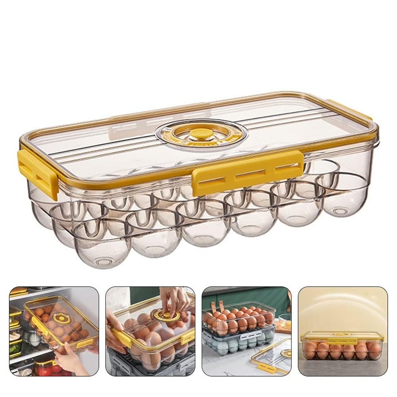 kesig 18 Grid Egg Box With Sealed Lid Plastic Egg Holder For Refrigerator Storage Stackable Egg Tray Container With Time Record Keep Fresh Kitchen Organizer pack of 1 - Image 2