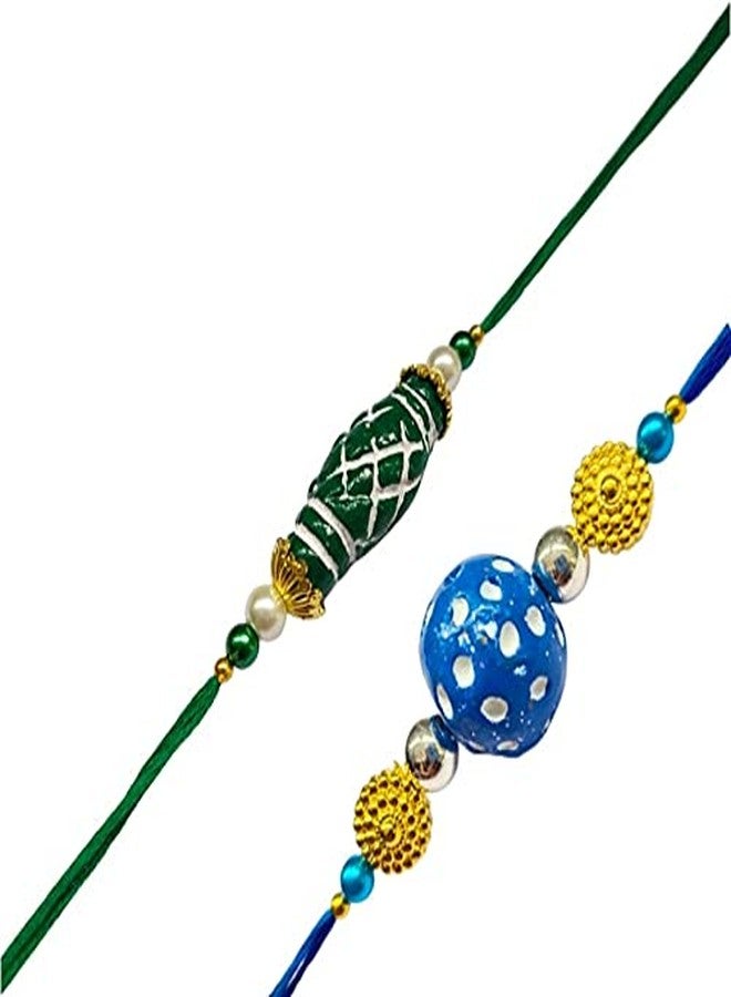 Krishna Rakhi for brother bhaiya kids designer rakhi for rakshabandhan with clay beads green oval and blue round envoirnment eco friendly combo set - Image 1