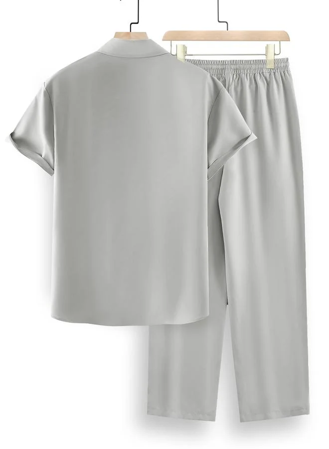 Take Two Men Plus Size Solid Casual Shirt and Pants Co-ord Set