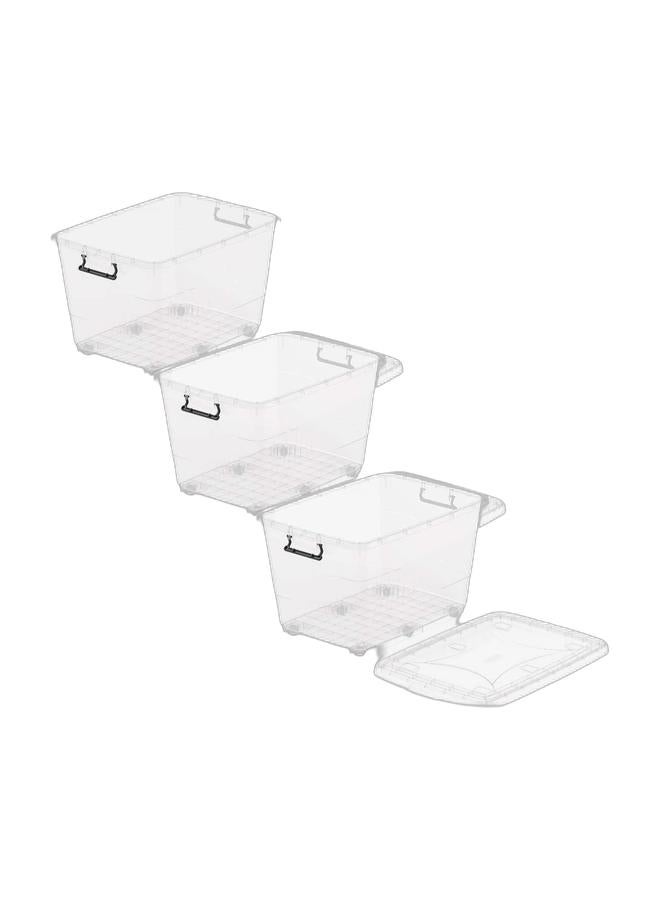 Cosmoplast صندوق تخزين بلاستيكي شفاف سعة 132 لتر مع عجلات وغطاء قابل للقفل (عبوة من 3) - Image 1