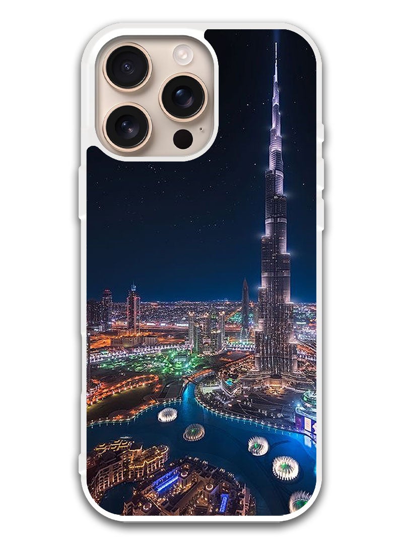 Theodor Protective Case Cover For APPLE IPHONE 16 Pro Max Burj Khalifa Night View (White Bumper) - Image 1