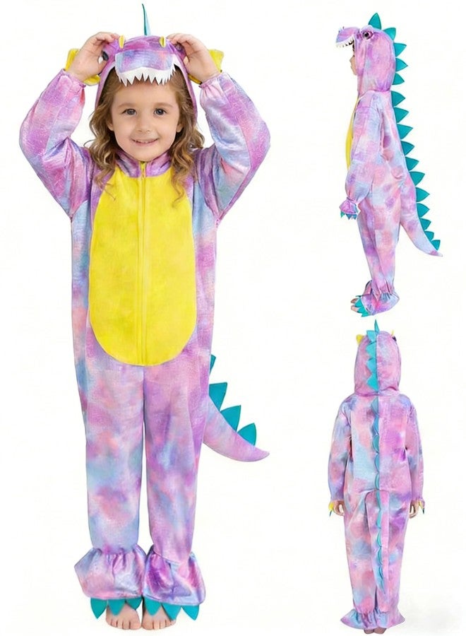 DearSun Child's T-Rex Dinosaur Costume Dinosaur Costume for Kids Fancy Dress Costume Hooded Romper Jumpsuit (XS/90, Purple) - Image 1