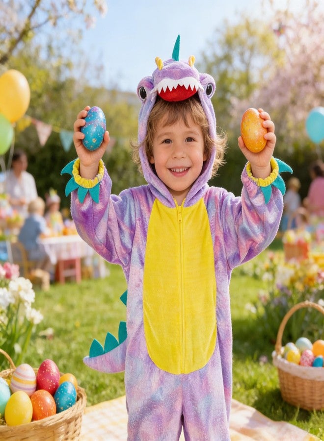 DearSun Child's T-Rex Dinosaur Costume Dinosaur Costume for Kids Fancy Dress Costume Hooded Romper Jumpsuit (XS/90, Purple) - Image 4