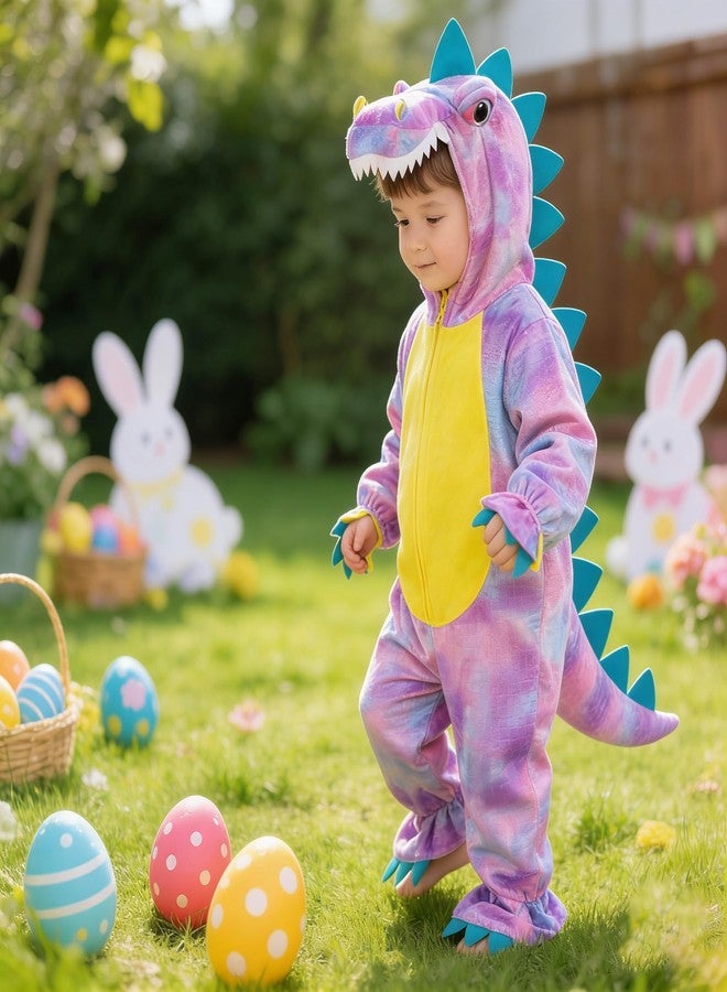DearSun Child's T-Rex Dinosaur Costume Dinosaur Costume for Kids Fancy Dress Costume Hooded Romper Jumpsuit (XS/90, Purple) - Image 3