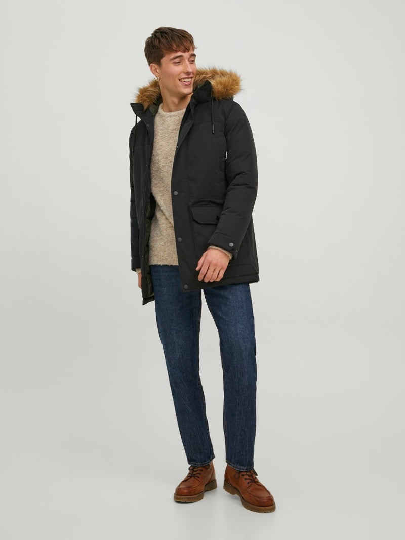 Jack Jones Jjwınner Parka Fur Black Men's Coat 12211948-Black - Image 3