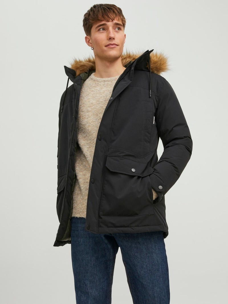 Jack Jones Jjwınner Parka Fur Black Men's Coat 12211948-Black - Image 1