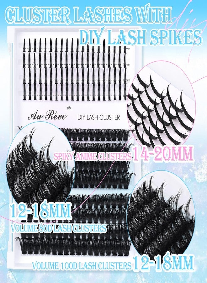 AuReve Lash Clusters Spikes Eyelash Clusters with Spiky Cluster 14-20mm Fluffy Volume 80D 100D Individual Lashes Lash Extensions Wispy D Curl Manga Natural Cluster Anime Eyelash Extensions - Image 2
