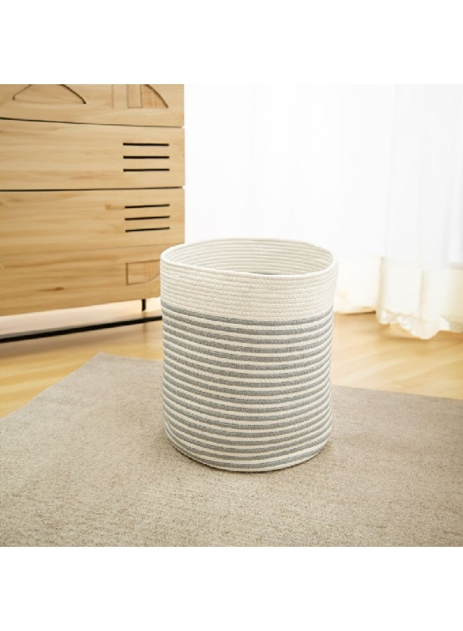 HONEYBEE Round Shaped Open Top Laundry Hamper Grey and White 42 x 37 x 37 cm SB0323A - Image 2