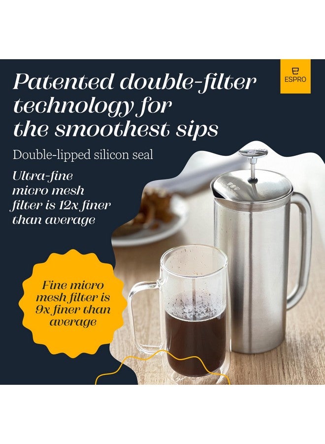 إسبرو ماكينة تحضير القهوة الفرنسية ESPRO P7 - مصنوعة من الفولاذ المقاوم للصدأ بجدار مزدوج معزول بفلتر دقيق، سعة 18 أونصة، مصنوعة من الفولاذ المقاوم للصدأ المصقول - Image 2