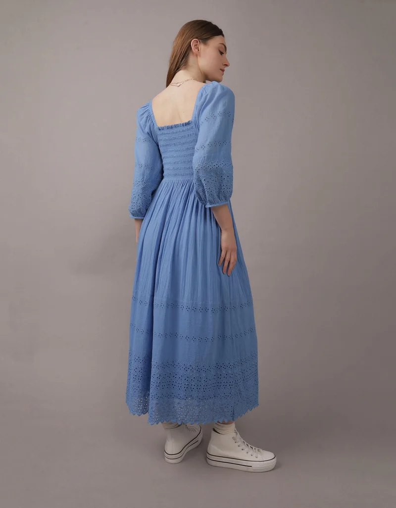 American Eagle AE Puff Sleeve Smocked Midi Dress