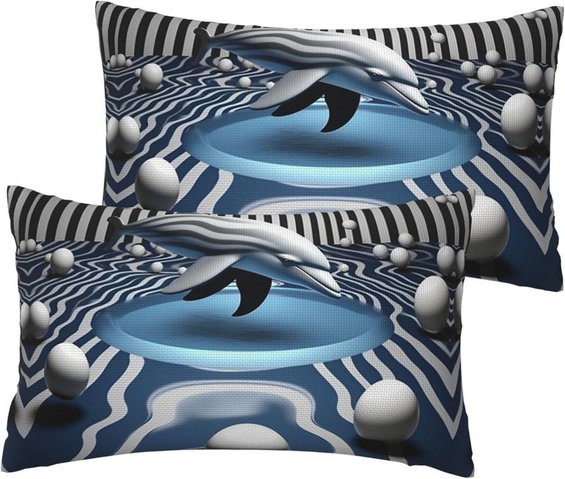 Dolphin Swimming Elegant and Unique Pillow Covers, with Full-Width Double-Sided Print, Perfect for Home Decor and Gifts 12"x20" - Image 1
