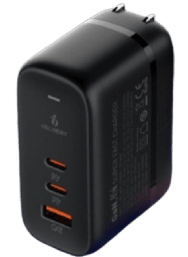 CELIBERY 65W Type C Charger,Super Fast GaN Wall Charger with 2 PD USB C 1 QC USB A Laptop Charger,3-Port Compact Foldable UK Plug Adaptor Black - Image 1