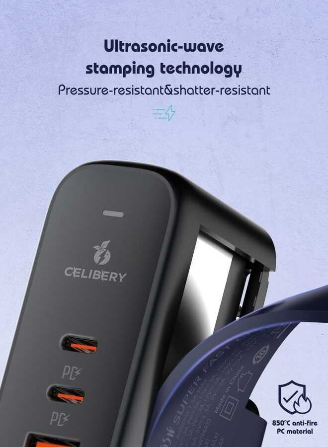 CELIBERY 65W Type C Charger,Super Fast GaN Wall Charger with 2 PD USB C 1 QC USB A Laptop Charger,3-Port Compact Foldable UK Plug Adaptor Black - Image 4