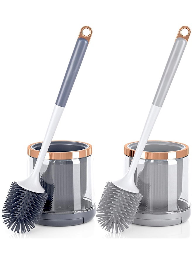 Peachjoy Silicone Toilet Brush Set, 2 Pack Toilet Bowl Brush and Holder with Tweezers Long Handle, Toilet Cleaner Brush for Bathroom Deep Cleaning, Elegant Toilet Scrubber Bathroom Decor Accessories (GREY) - Image 1