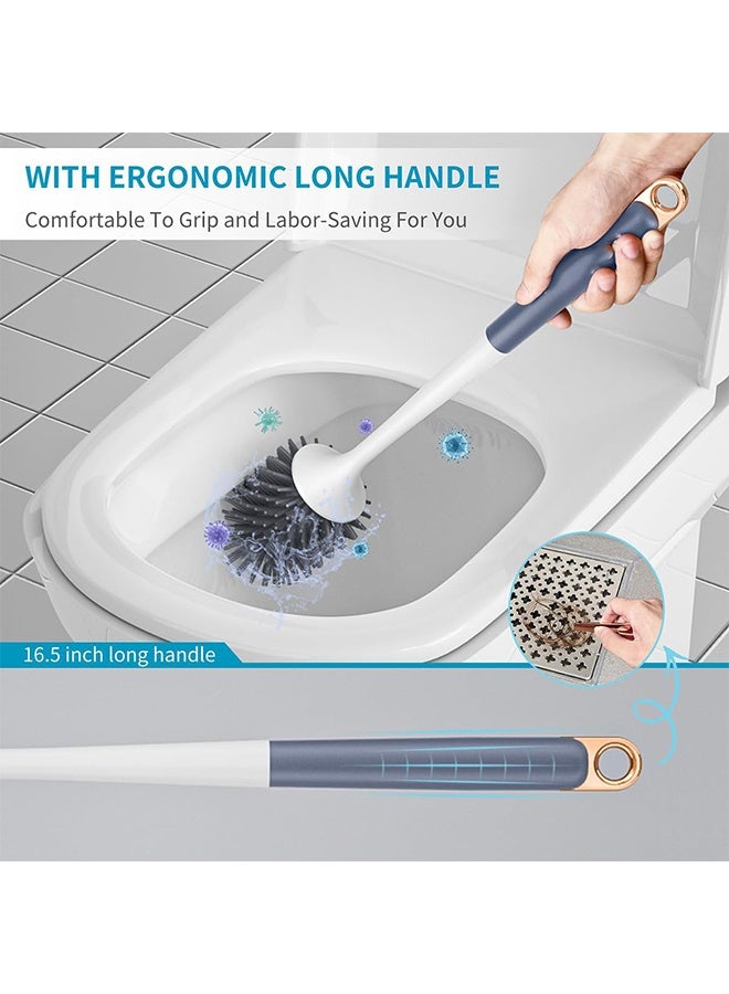 Peachjoy Silicone Toilet Brush Set, 2 Pack Toilet Bowl Brush and Holder with Tweezers Long Handle, Toilet Cleaner Brush for Bathroom Deep Cleaning, Elegant Toilet Scrubber Bathroom Decor Accessories (GREY) - Image 3