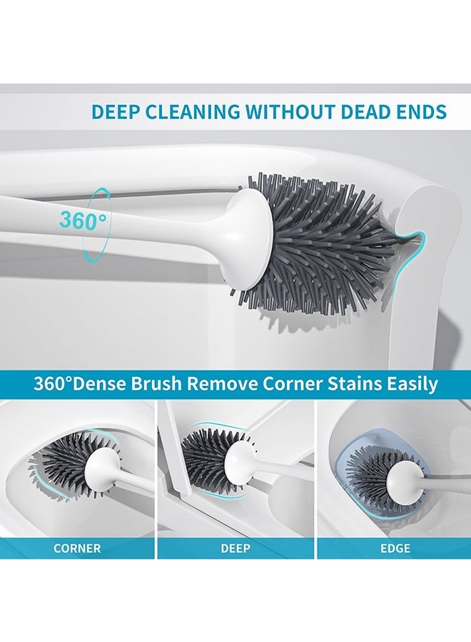 Peachjoy Silicone Toilet Brush Set, 2 Pack Toilet Bowl Brush and Holder with Tweezers Long Handle, Toilet Cleaner Brush for Bathroom Deep Cleaning, Elegant Toilet Scrubber Bathroom Decor Accessories (GREY) - Image 2