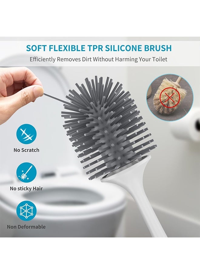 Peachjoy Silicone Toilet Brush Set, 2 Pack Toilet Bowl Brush and Holder with Tweezers Long Handle, Toilet Cleaner Brush for Bathroom Deep Cleaning, Elegant Toilet Scrubber Bathroom Decor Accessories (GREY) - Image 4