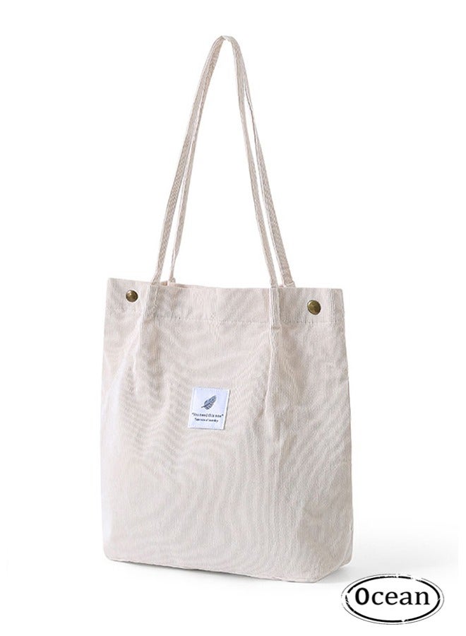 Ocean Corduroy Tote Bag with Magnetic Suction Button, Canvas Shoulder Purse, Simple, Artistic, Fresh and Portable Leisure Bag, Suitable for Work Beach Lunch Travel School Shopping Daily Time  - Image 1