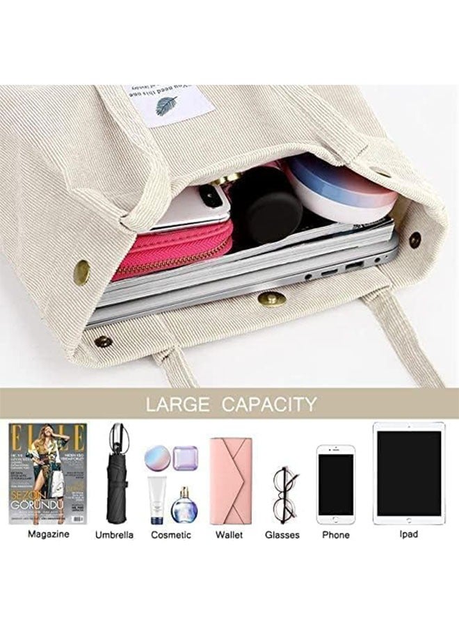Ocean Corduroy Tote Bag with Magnetic Suction Button, Canvas Shoulder Purse, Simple, Artistic, Fresh and Portable Leisure Bag, Suitable for Work Beach Lunch Travel School Shopping Daily Time  - Image 2
