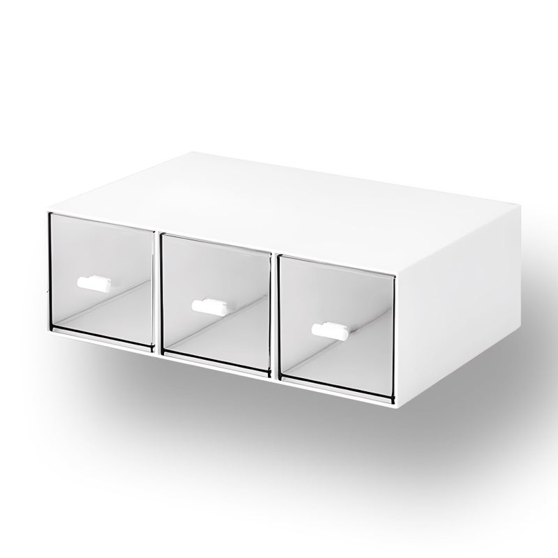 OSteed Desktop Drawers, Desk Organizer with 3 Drawers, Stackable Plastic Storage Box for Home Collection, Cosmetics, Office Supplies (1 Tall Layer, White) - Image 1