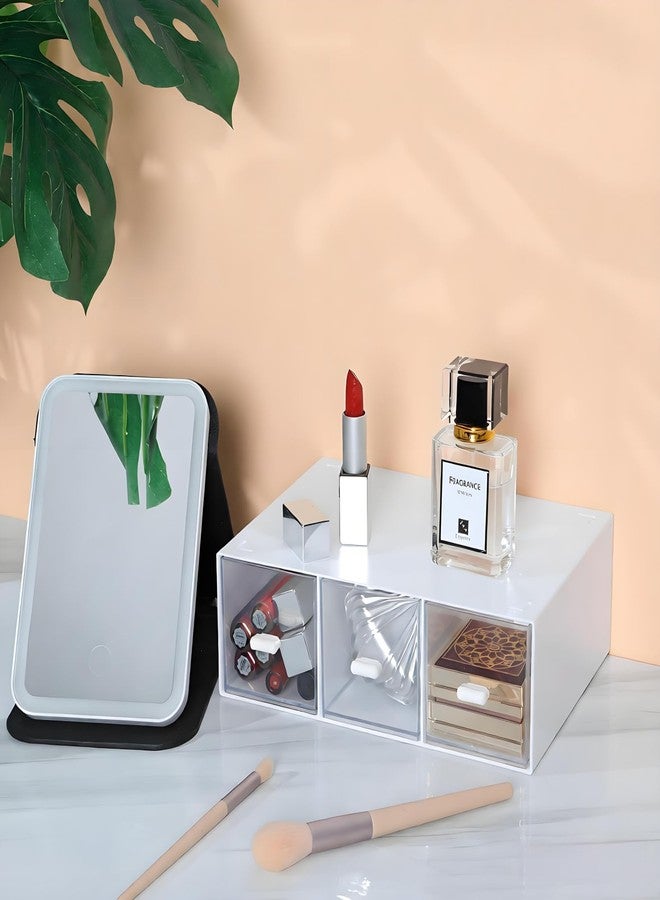 OSteed Desktop Drawers, Desk Organizer with 3 Drawers, Stackable Plastic Storage Box for Home Collection, Cosmetics, Office Supplies (1 Tall Layer, White) - Image 2