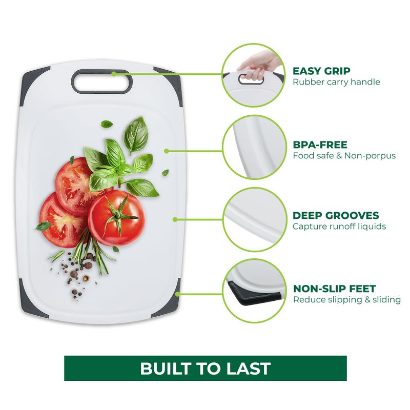 Freshware Plastic Cutting Boards for Kitchen, Cutting Board Set of 3, Juice Grooves with Easy Grip Handle, BPA-Free, Non-Porous, Dishwasher Safe, White - Image 2