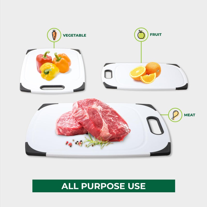 Freshware Plastic Cutting Boards for Kitchen, Cutting Board Set of 3, Juice Grooves with Easy Grip Handle, BPA-Free, Non-Porous, Dishwasher Safe, White - Image 3