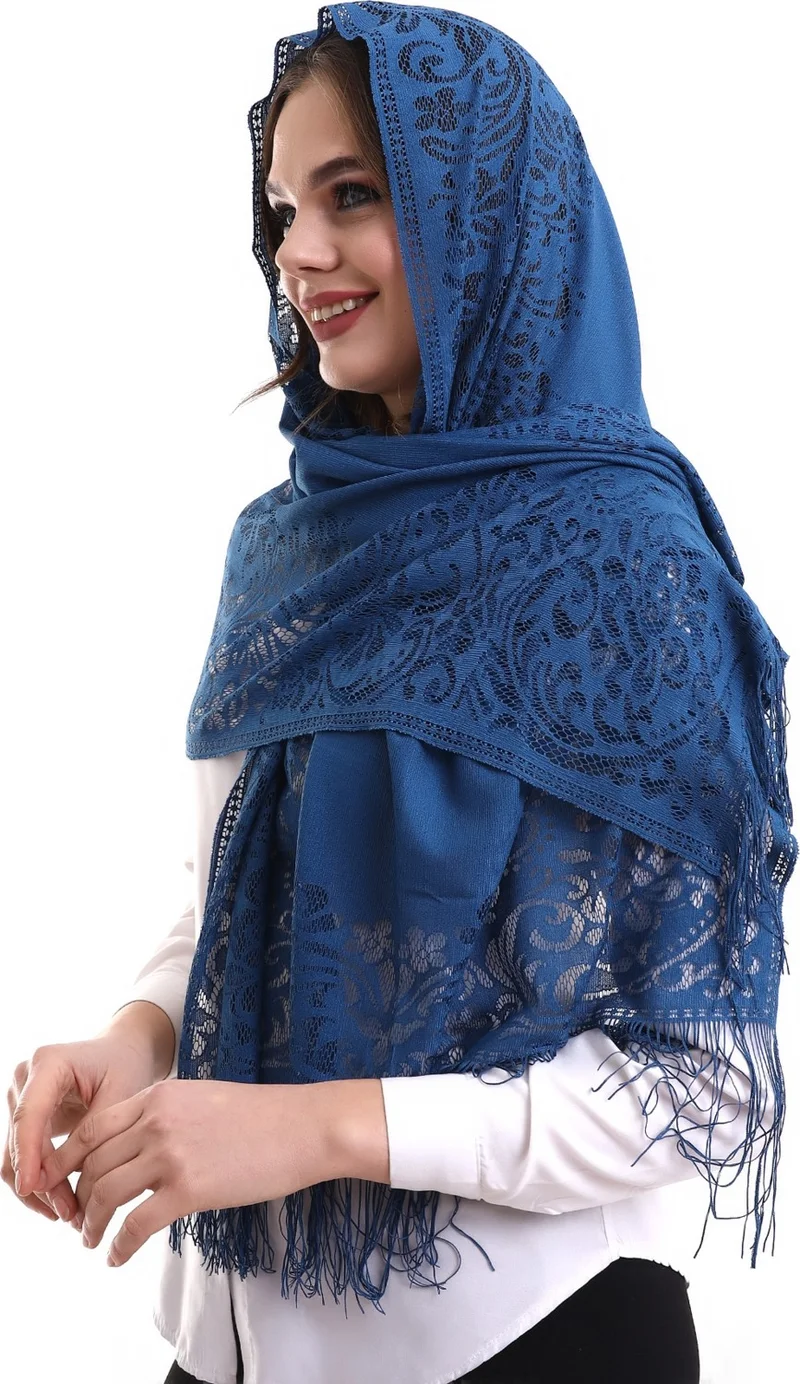 ايهفان اونلاين شال قطن تول أزرق داكن 60X160