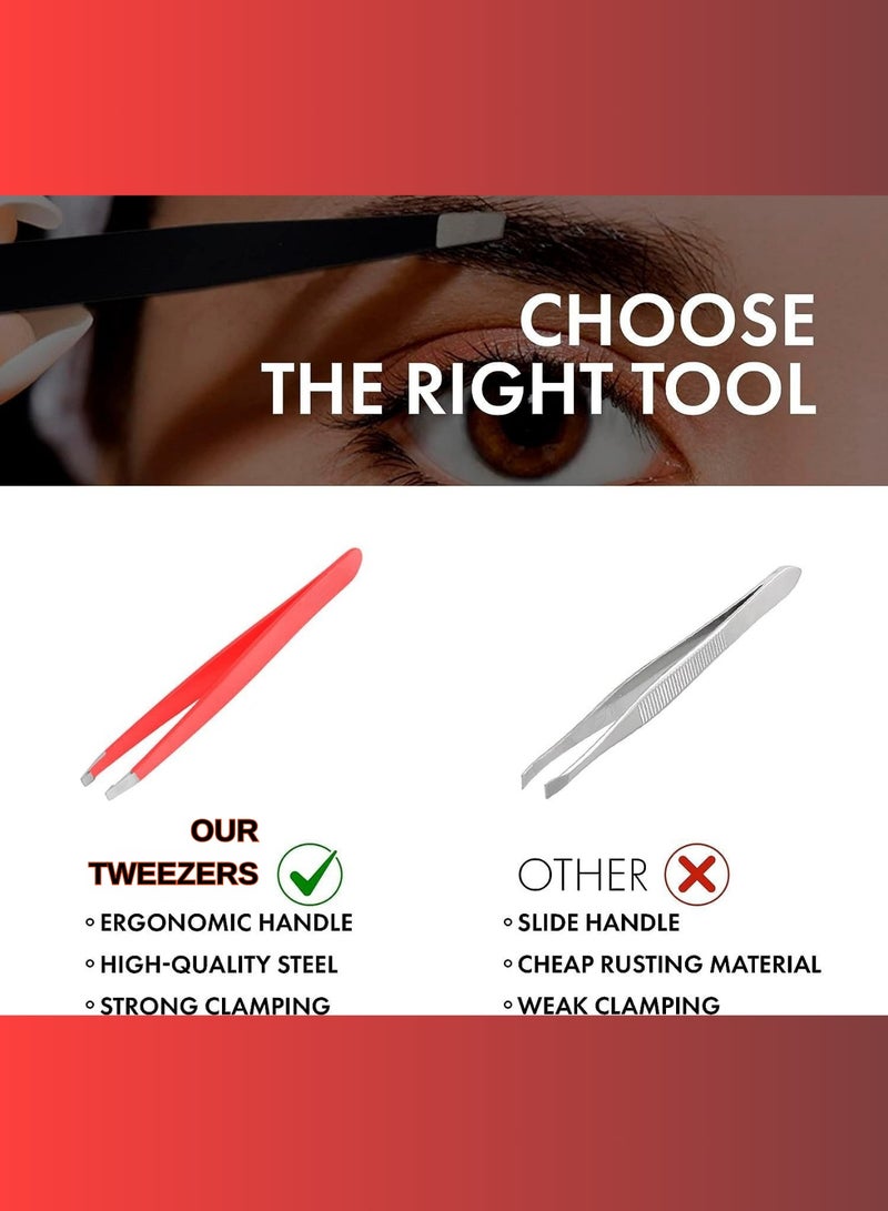 RCler lab. Professional Eyebrow Tweezers, Tweezers for Men, Women and Children, with Angled Tip for Easy Plucking of Ingrown Hairs, Stainless Steel (Pink) - Image 4