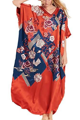 YouKD Women's Summer Bohemian Long Kaftan Ethnic Pattern Maxi Dress Beach Bikini Cover Ups Sunblock - Image 1