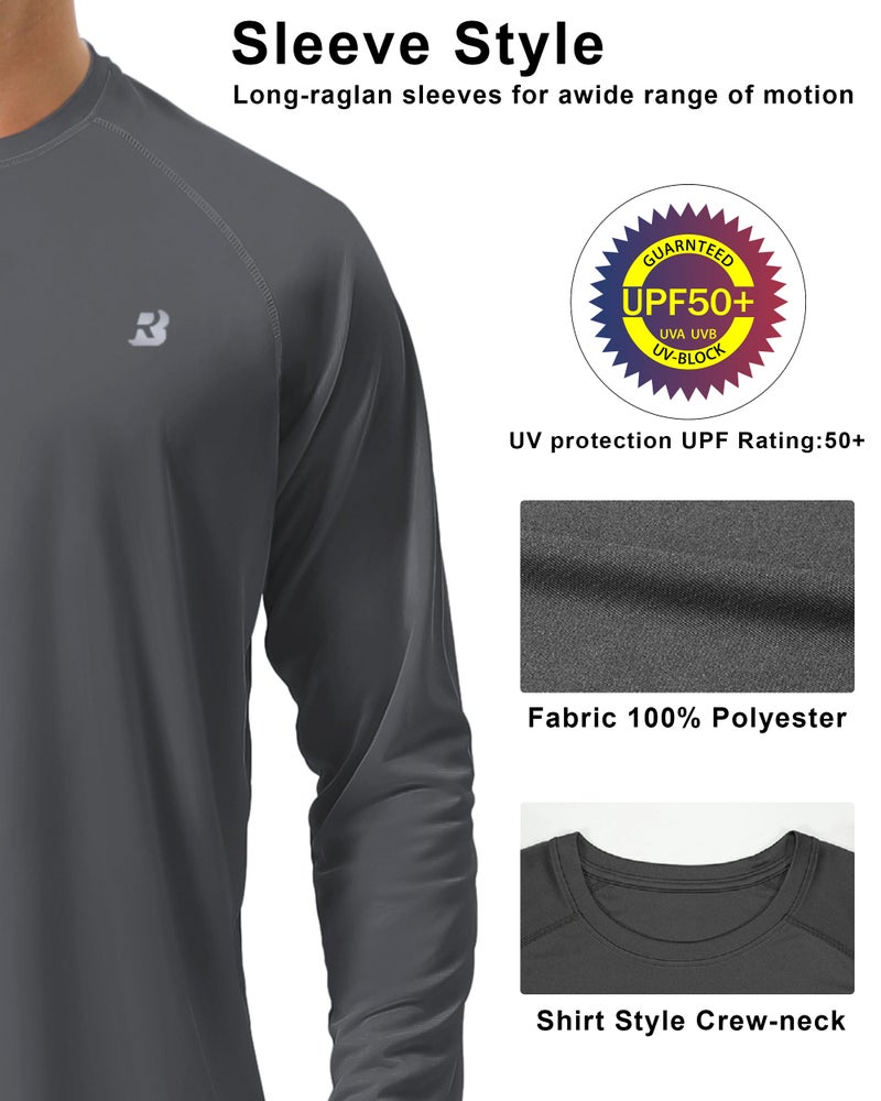 Roadbox Mens UPF 50+ UV Sun Protection Shirts Outdoor Long Sleeve SPF Diving Rash Guard for Fishing Hiking Swimming Dark Gray - Image 4