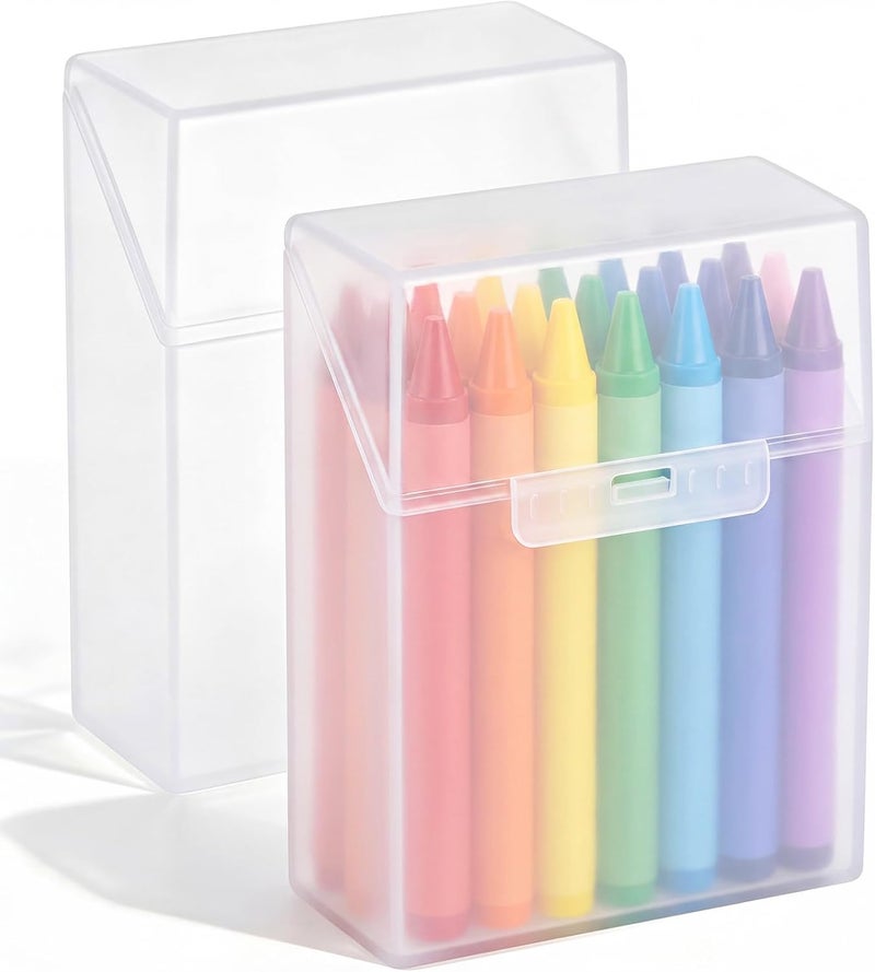 Clabby 2 Pcs Plastic Crayon Organizer Case for 24 Count Crayons Kids Art Supply Storage Box with Lid, Portable Holder for Classroom Home Travel, Fits Standard 24-Pack Crayon (Clear) - Image 1