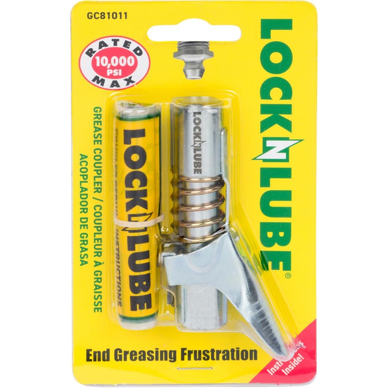 LockNLube Grease Gun Coupler locks onto Zerk fittings. Grease goes in, not on the machine. World's best-selling original locking grease coupler. Rated 10,000 PSI. Long-lasting rebuildable tool. - Image 4