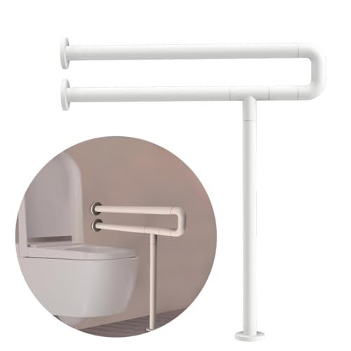 AGEasy (Max Group) Toilet Grab Bar with Floor Support (25 inches) | Wall Mounted Bathroom Safety Rail for Added Support | Anti-Rust Fixed Grab Bar with Anti-Slip Nylon Grip - Image 1