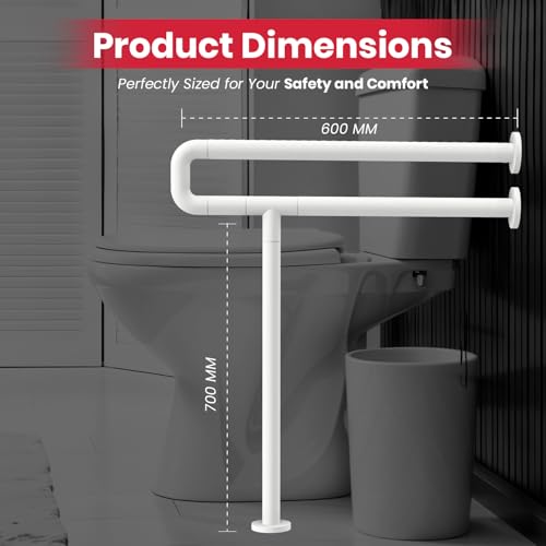 AGEasy (Max Group) Toilet Grab Bar with Floor Support (25 inches) | Wall Mounted Bathroom Safety Rail for Added Support | Anti-Rust Fixed Grab Bar with Anti-Slip Nylon Grip - Image 5