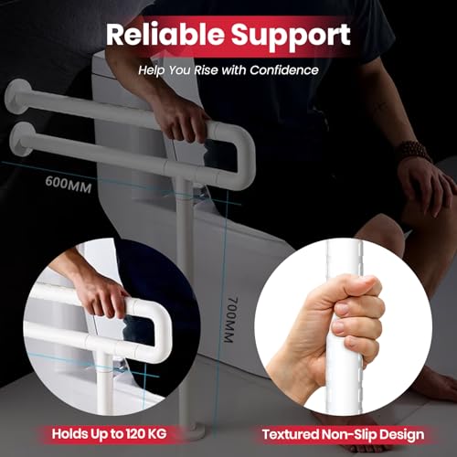 AGEasy (Max Group) Toilet Grab Bar with Floor Support (25 inches) | Wall Mounted Bathroom Safety Rail for Added Support | Anti-Rust Fixed Grab Bar with Anti-Slip Nylon Grip - Image 4
