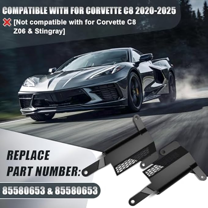 MSIZOY Front Lower Bumper Air Deflector Compatible with for Corvette C8 2020-2025 - Replacement for OEM 85580653 & 85580654, Reduces Drag & Protects Engine (1 Set, Left & Right, Black) - Image 3
