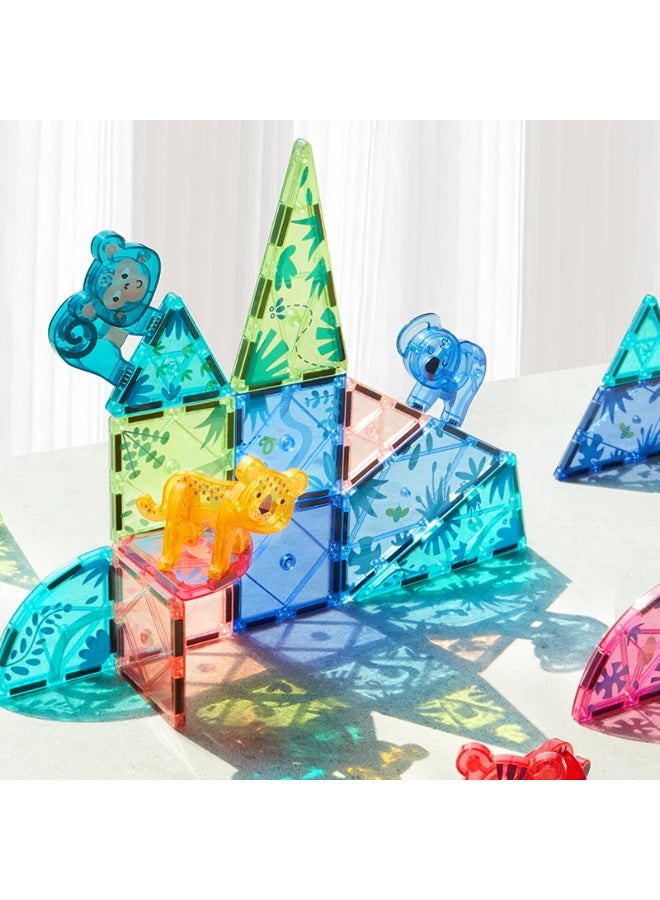 Mideer Colorful Magnetic Tiles Wonderful Forest 40 Pieces, STEM Building Toy with Geometric & Animal Pieces, Transparent Magnetic Blocks with Storage Bag for Ages 3+ - Image 4