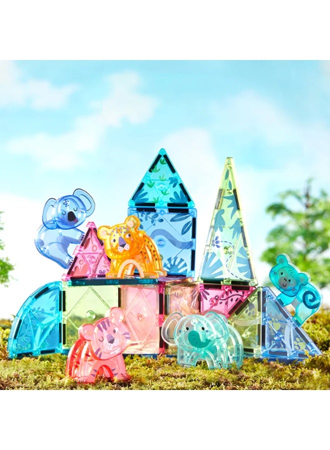Mideer Colorful Magnetic Tiles Wonderful Forest 40 Pieces, STEM Building Toy with Geometric & Animal Pieces, Transparent Magnetic Blocks with Storage Bag for Ages 3+ - Image 5