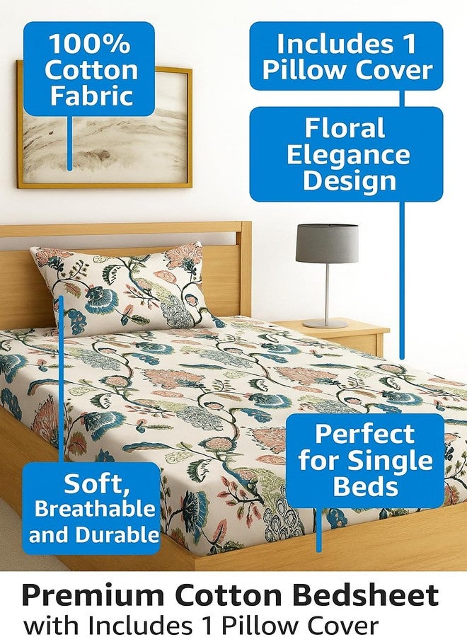 Sleep Home Microfiber Single Bedsheet for Single Bed|Hypo-Allergenic Floral Design Bed Spread|Wrinkle Free Bedsheets/Bedcover|1 Pillow Covers Included(60X90 Inches|),144 TC - Image 4