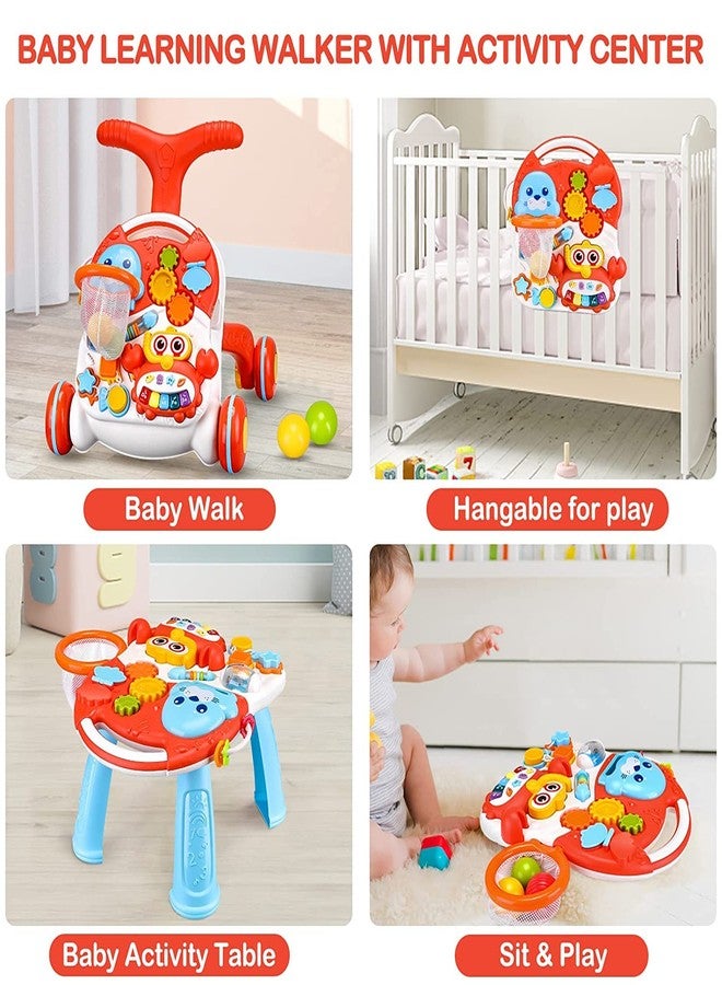 Sisliya 2 in 1 Walker and Active Table for Babies Colorful Playful Helpful Baby Push Car 2-in-1 Walker and Learning Desk Pink Color for Girls 2 in 1 Baby Walker Baby Push Car - Image 2