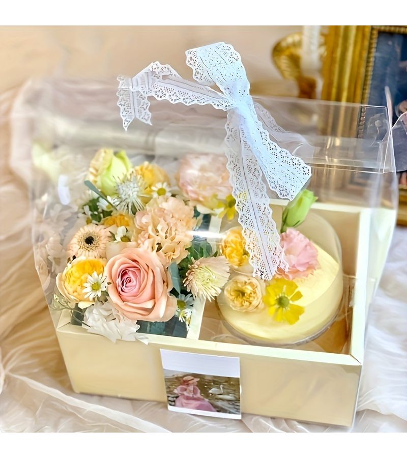 Transparent Fresh Flower Cake Box Gift Holder Orange. - Image 4