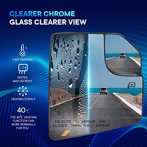 SNEMEEY Compatible with Ford F150 Passenger Side Mirror Glass Replacement Power Heated Towing Mirrors - Right Side View Mirror Glass with Blind Spot, Backing Plate, FL3Z17K707B, 2015-2021 - Image 2
