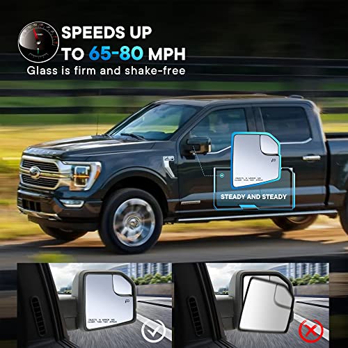 SNEMEEY Compatible with Ford F150 Passenger Side Mirror Glass Replacement Power Heated Towing Mirrors - Right Side View Mirror Glass with Blind Spot, Backing Plate, FL3Z17K707B, 2015-2021 - Image 3