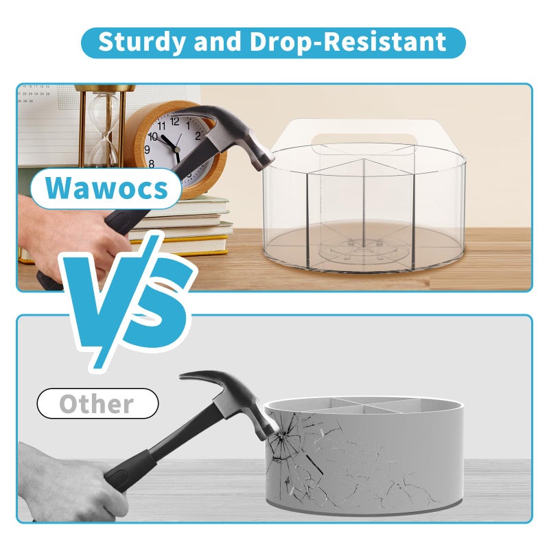 Wawocs Acrylic Desk Organizer Clear Pen Holder 2 Packs, 360 Degree Pencil Holder for Desk Kids, Rotating Lazy Susan Organizer for School Supplies, Marker Holder Art Supply Storage Organizer with Dividers - Image 4