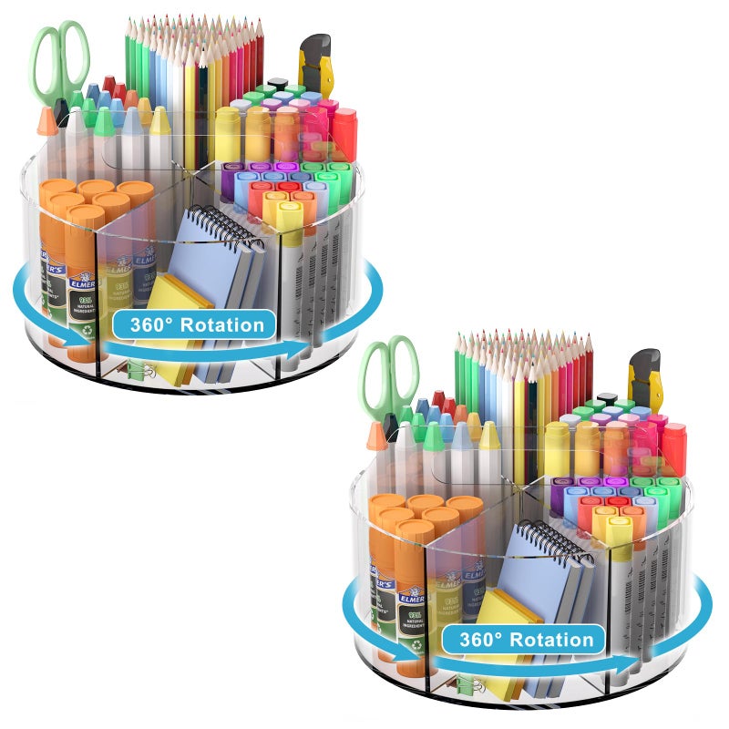 Wawocs Acrylic Desk Organizer Clear Pen Holder 2 Packs, 360 Degree Pencil Holder for Desk Kids, Rotating Lazy Susan Organizer for School Supplies, Marker Holder Art Supply Storage Organizer with Dividers - Image 1